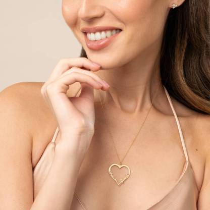 Heart Charm Necklace with Two Names in Gold Vermeil