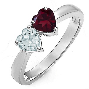 Couple's Heart-Shaped Birthstone Ring in Sterling Silver
