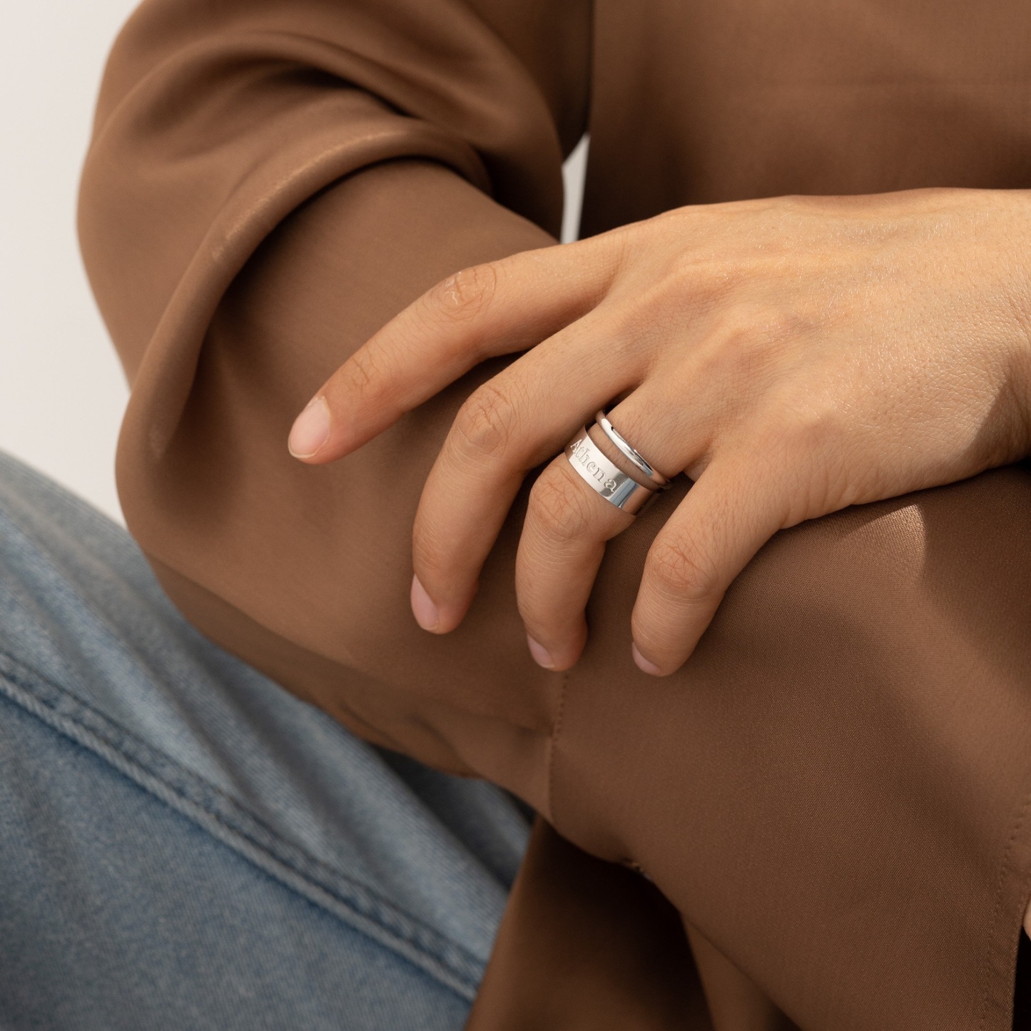 Engraved Stackable Ring in Sterling Silver