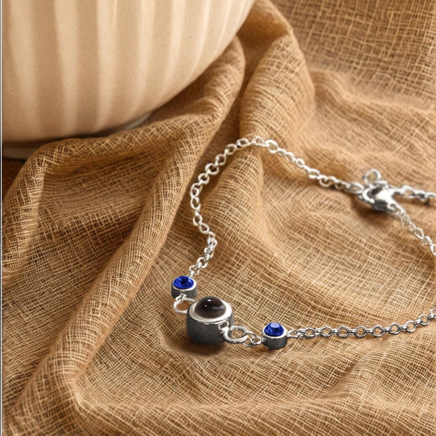 Custom Parent Birthstones Photo Projection Bracelet in Sterling Silver