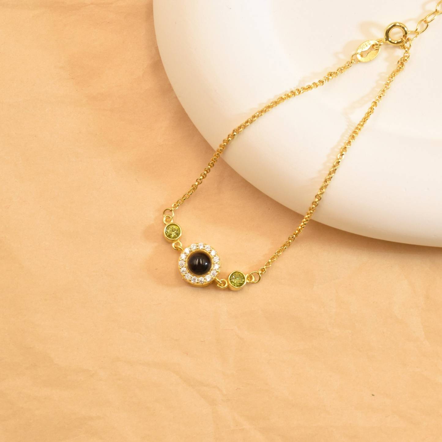 Custom Photo Projection Bracelet with Birthstone in Sterling Silver