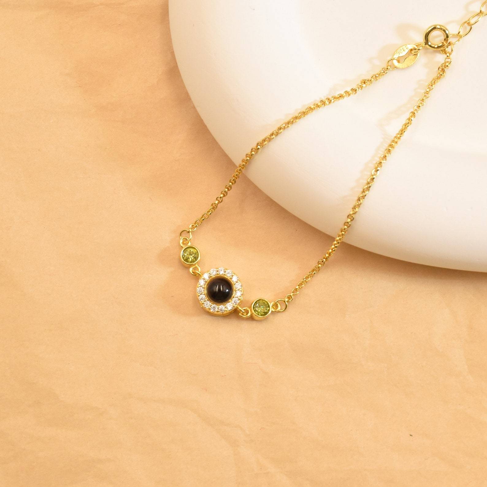 Custom Photo Projection Bracelet with Birthstone in Sterling Silver