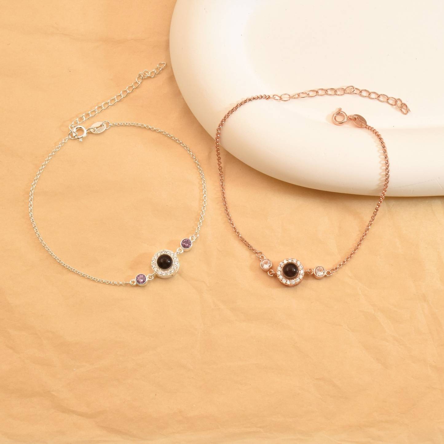 Custom Photo Projection Bracelet with Birthstone in Sterling Silver