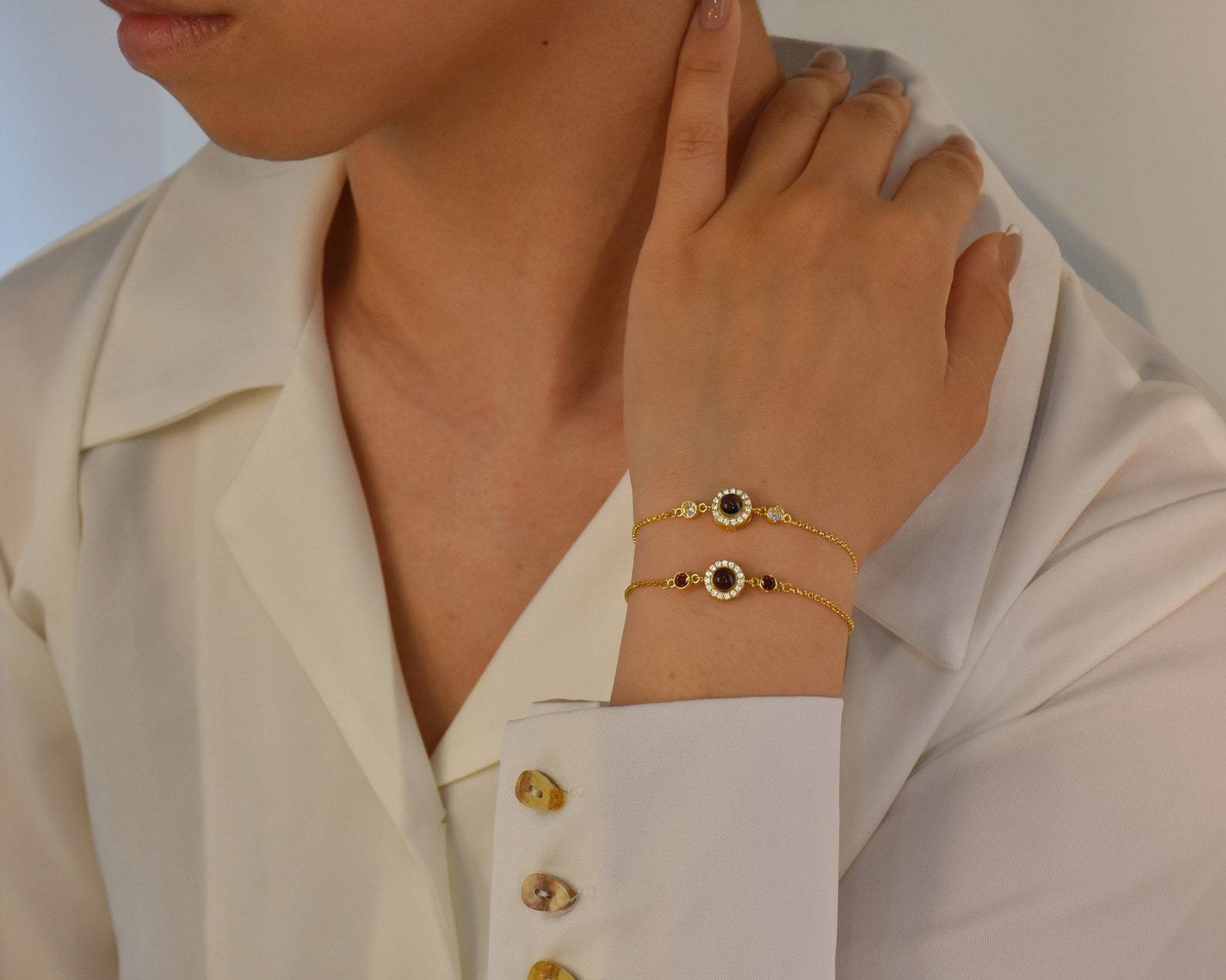 Custom Photo Projection Bracelet with Birthstone in Sterling Silver