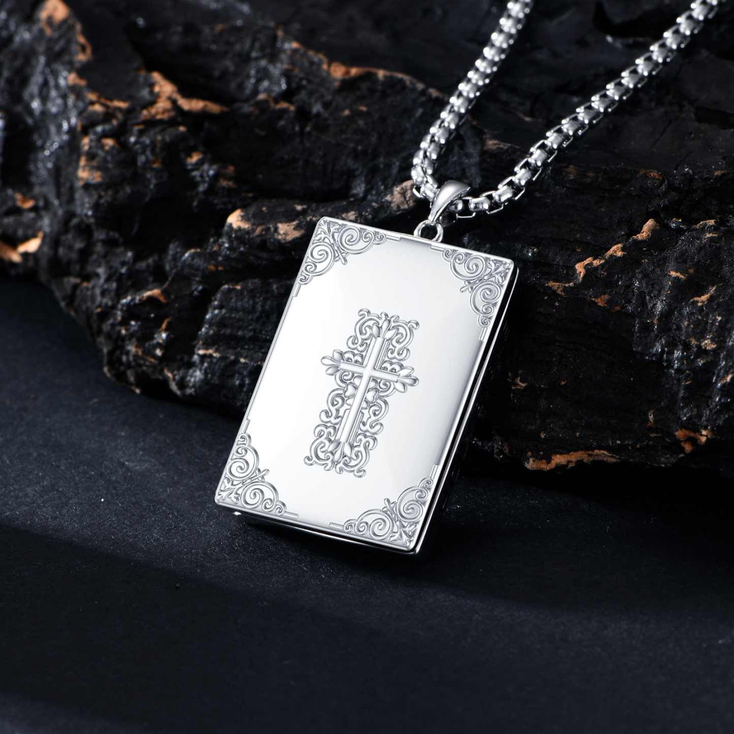 Holy Bible Personalized Photo Locket Necklace for Men in Sterling Silver-YAFEINI Personalized Jewelry