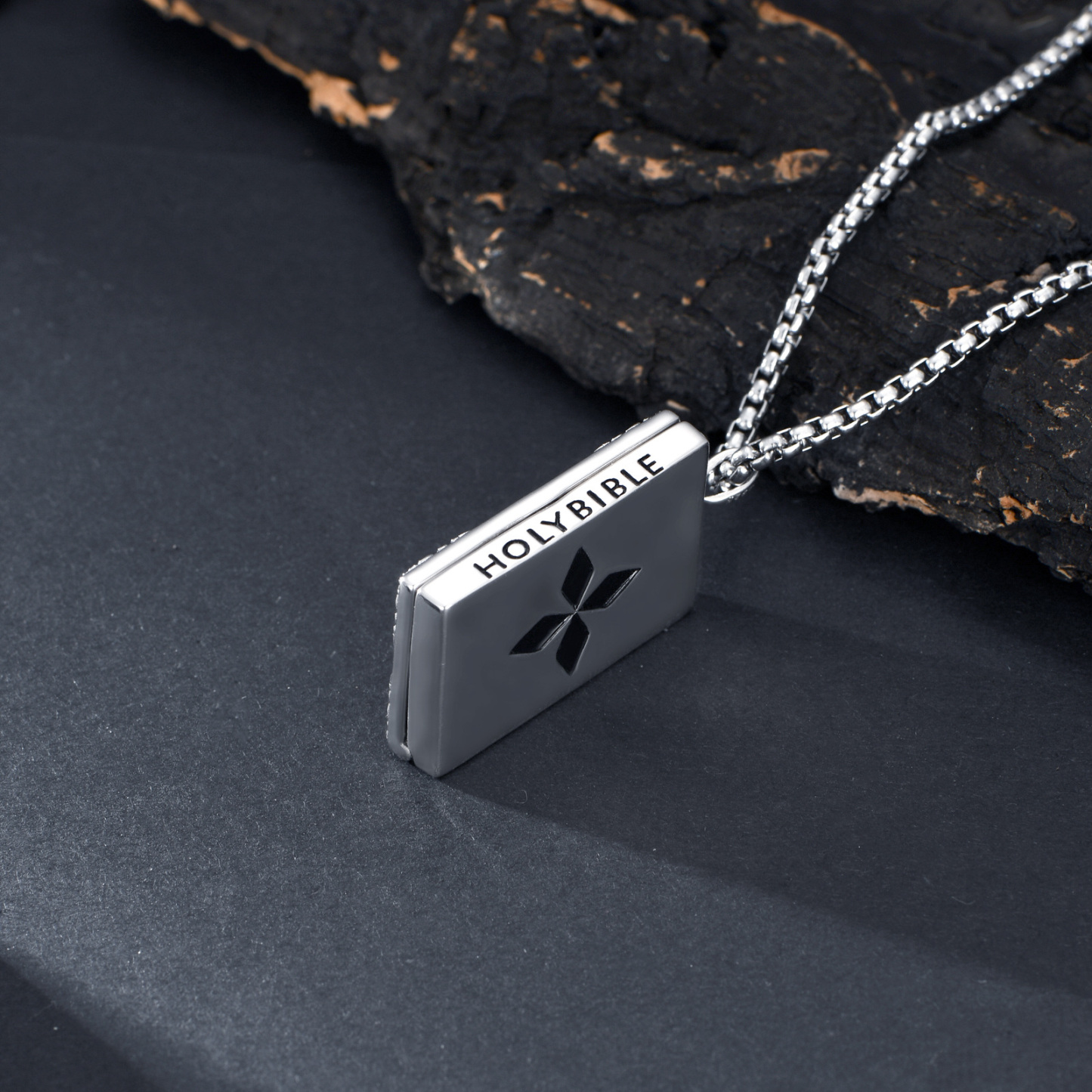 Holy Bible Personalized Photo Locket Necklace for Men in Sterling Silver-YAFEINI Personalized Jewelry