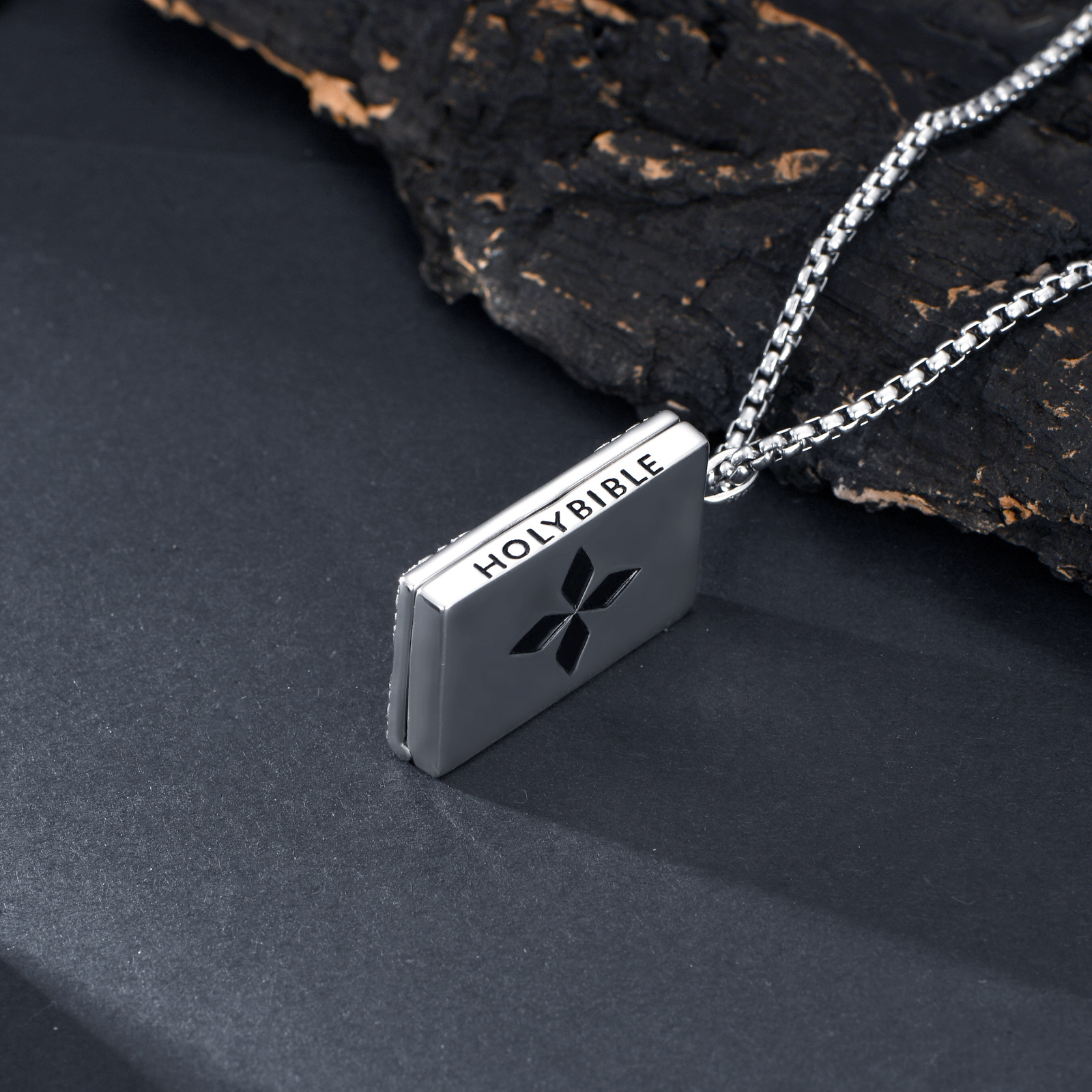 Holy Bible Personalized Photo Locket Necklace for Men in Sterling Silver-YAFEINI Personalized Jewelry