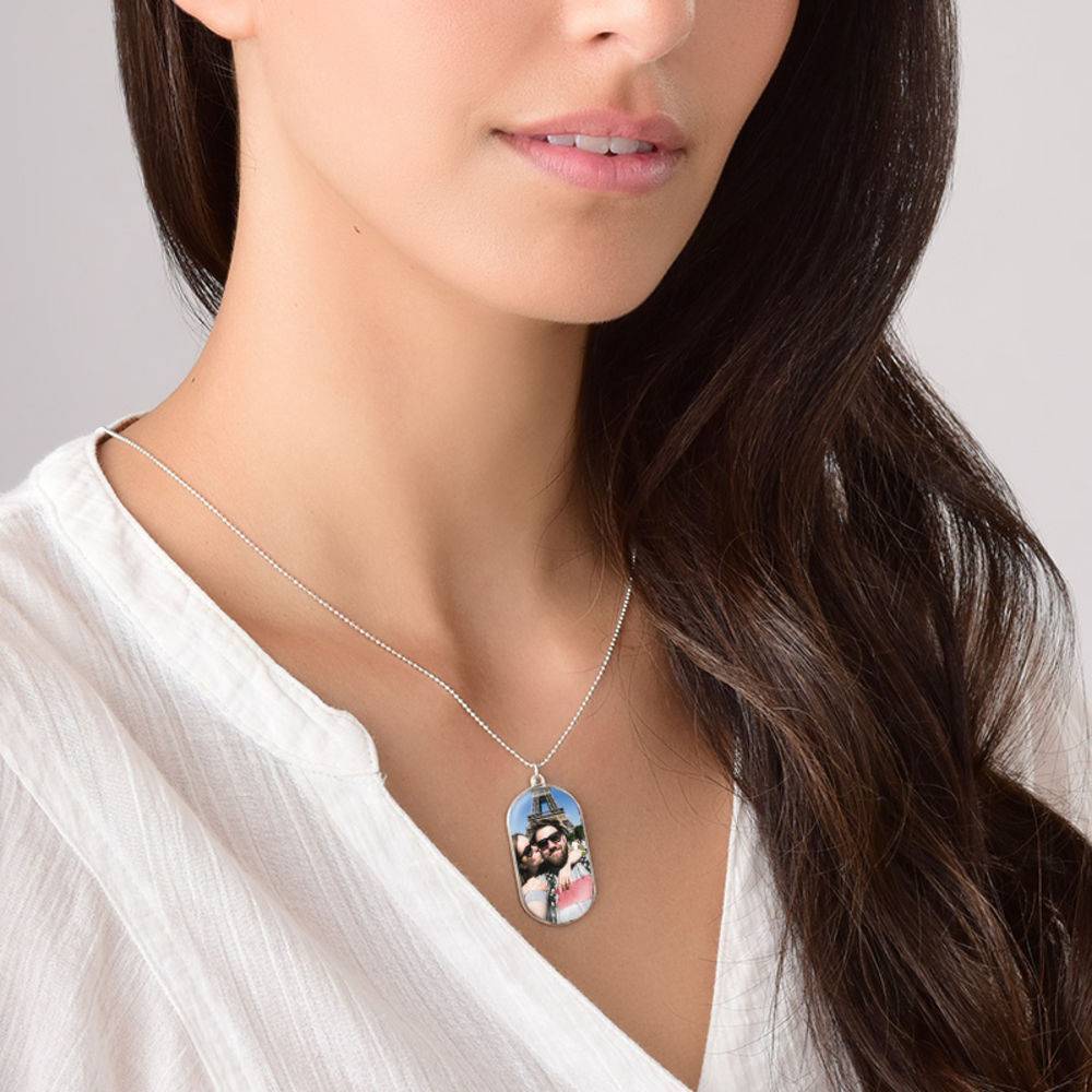 Dog Tag Photo Pendant Necklace in Sterling Silver