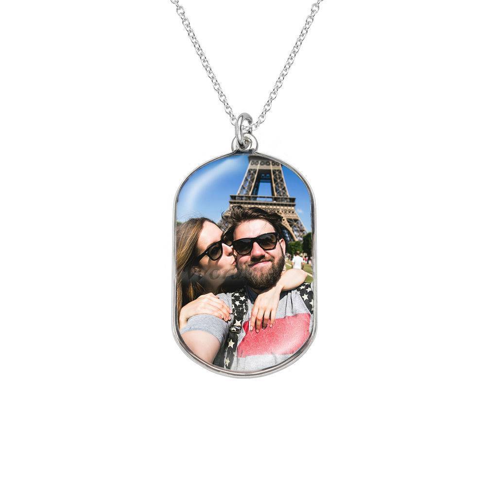 Dog Tag Photo Pendant Necklace in Sterling Silver