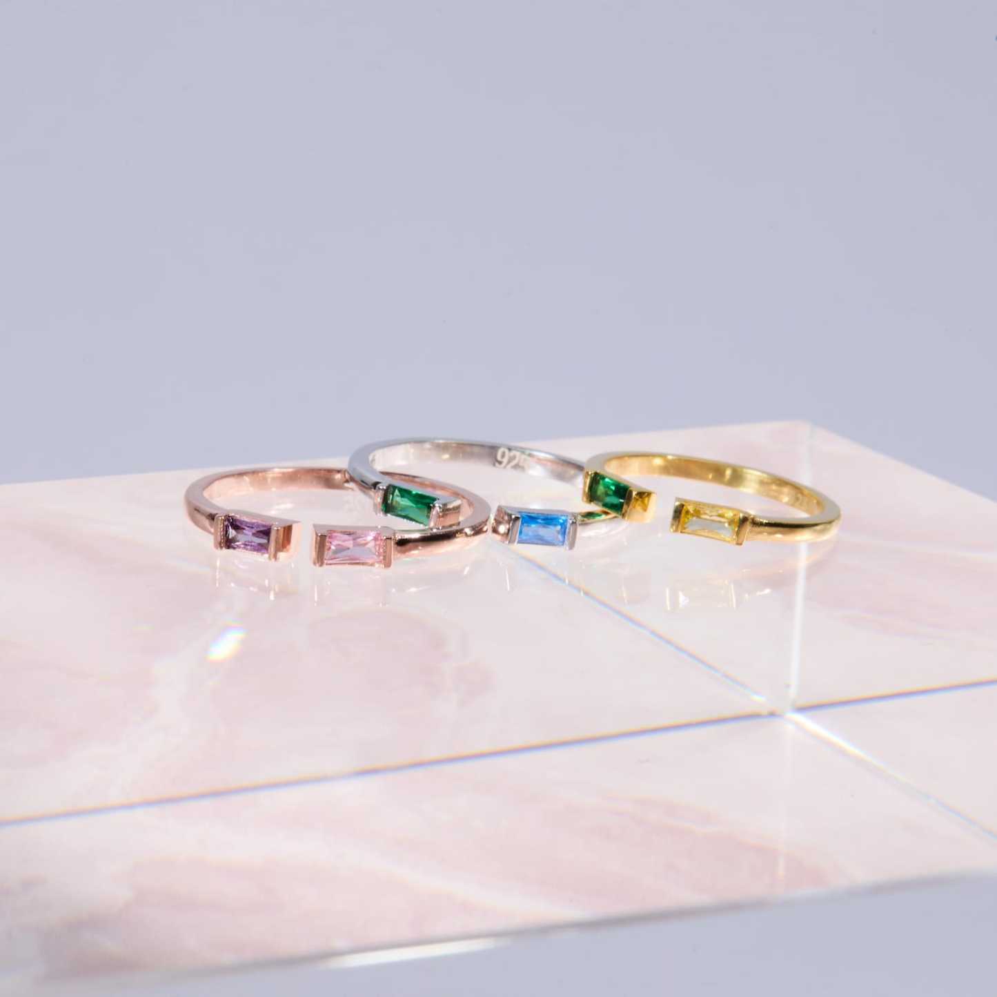 Double Baguette Birthstone Ring in Sterling Silver