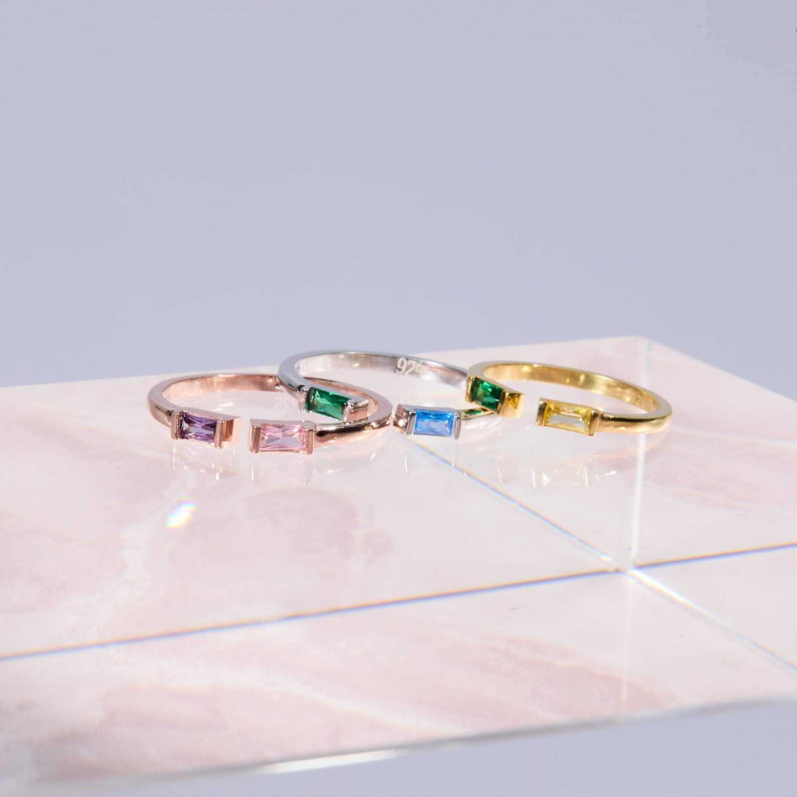 Double Baguette Birthstone Ring in Sterling Silver