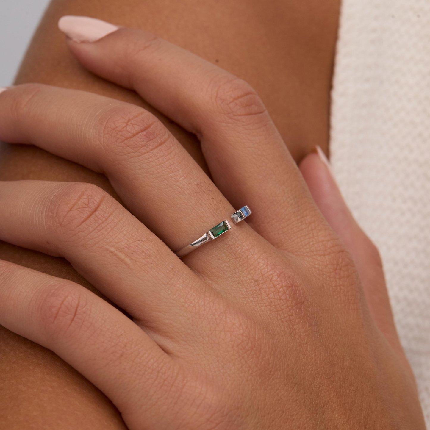 Double Baguette Birthstone Ring in Sterling Silver