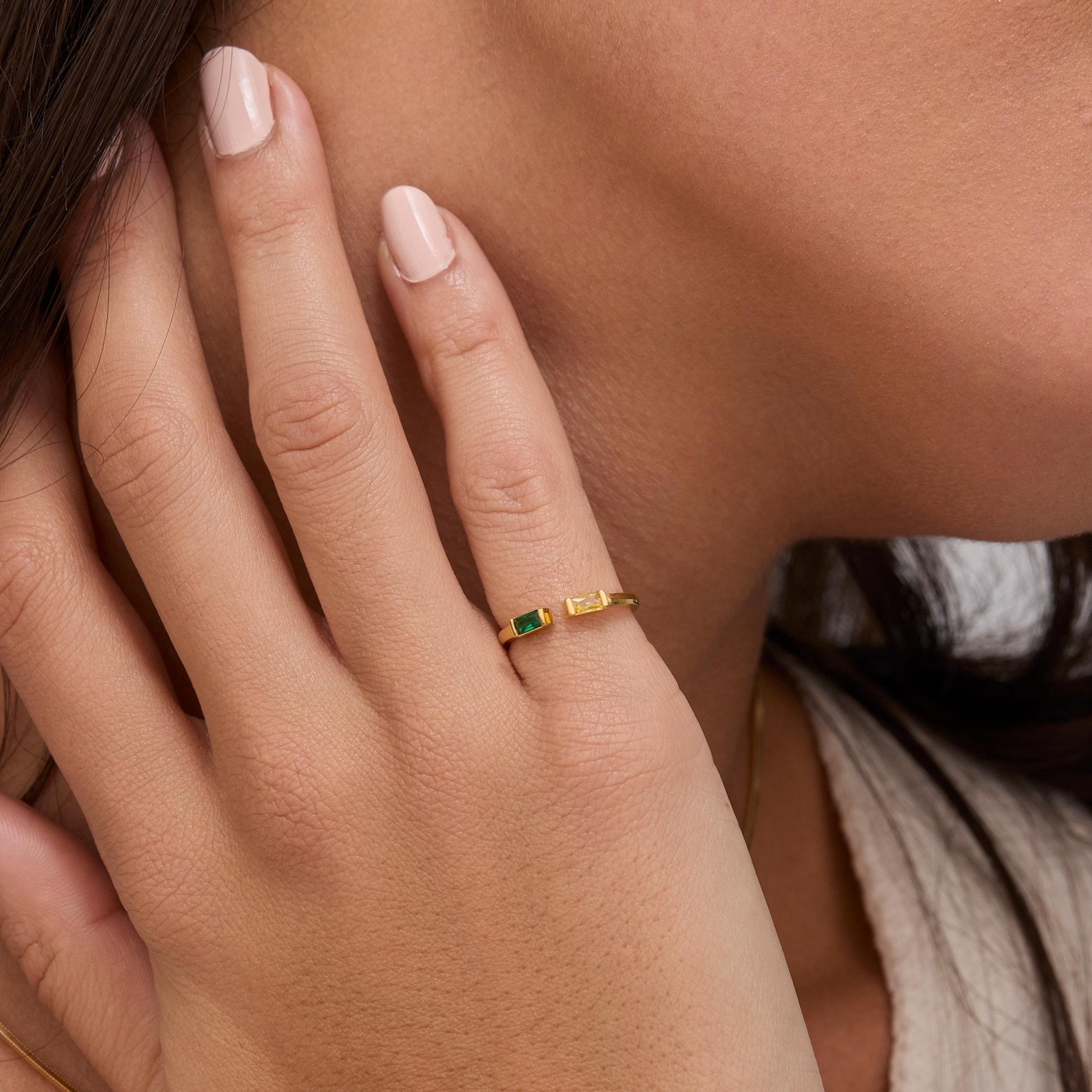Double Baguette Birthstone Ring in Sterling Silver