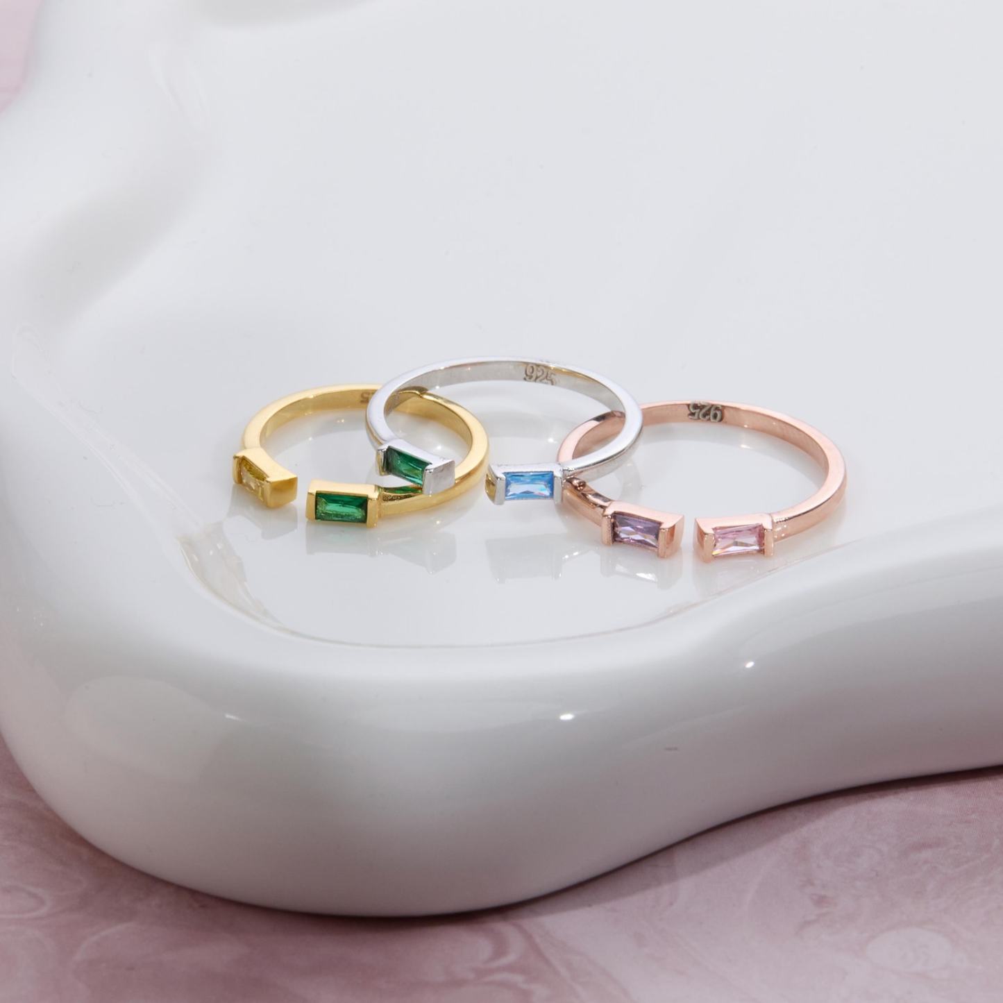Double Baguette Birthstone Ring in Sterling Silver