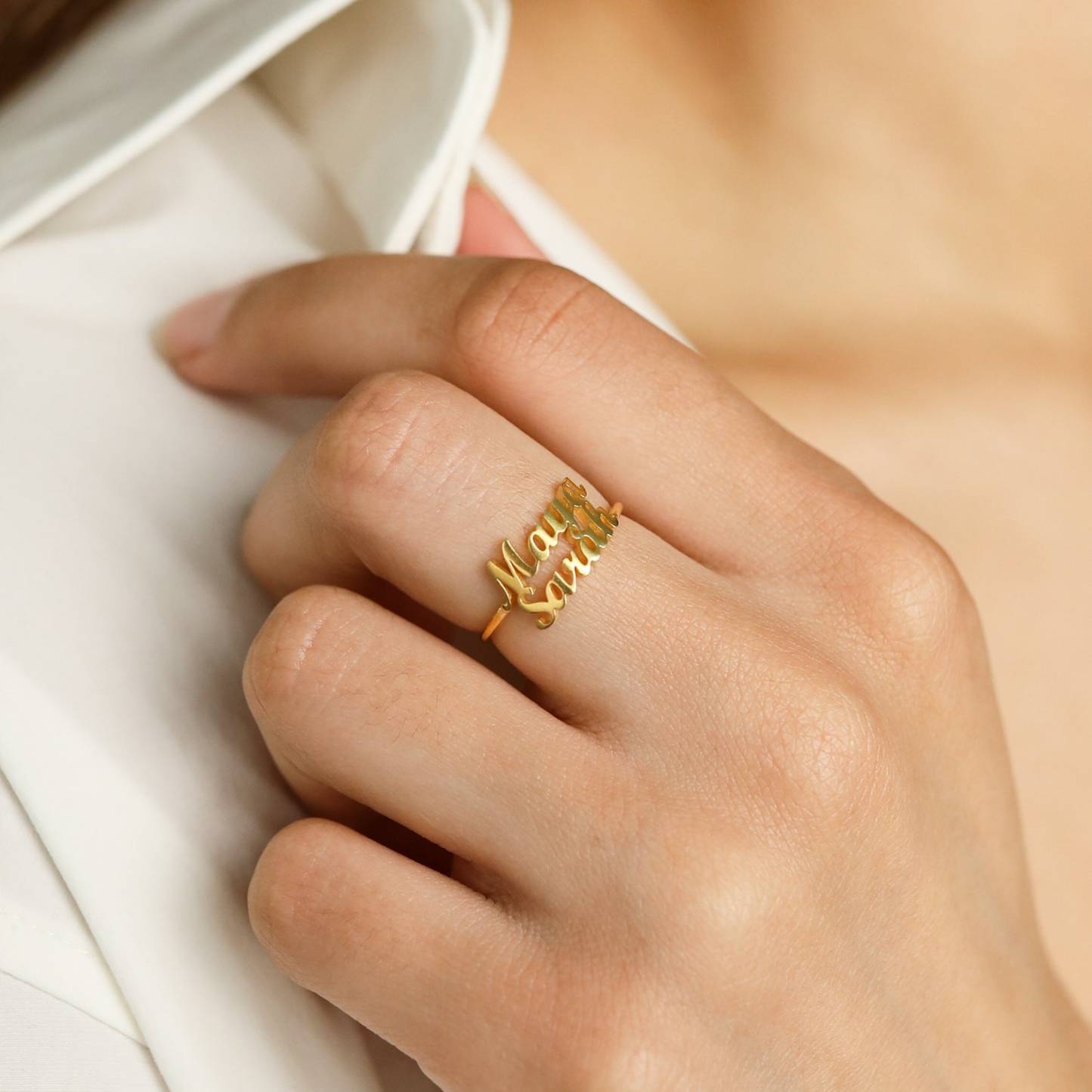 Double Name Ring in Sterling Silver