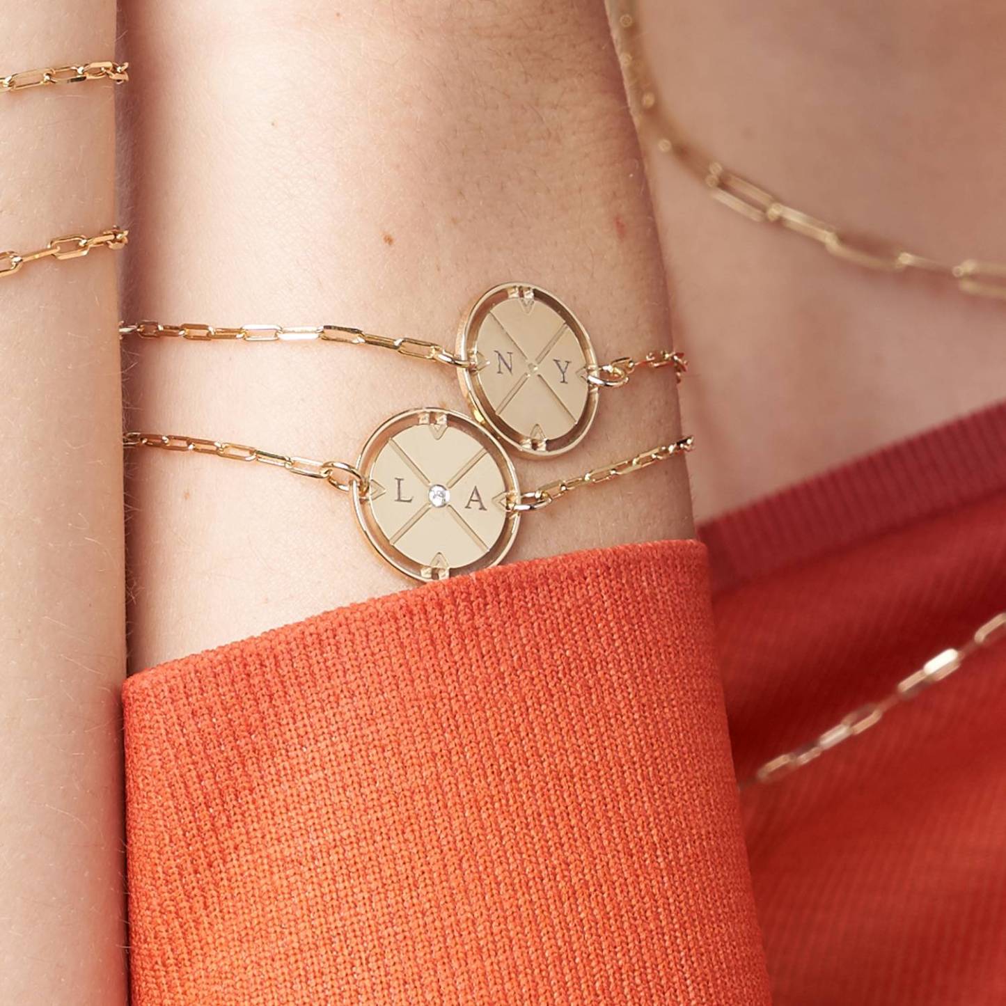 Engraved Compass Bracelet in Gold Vermeil