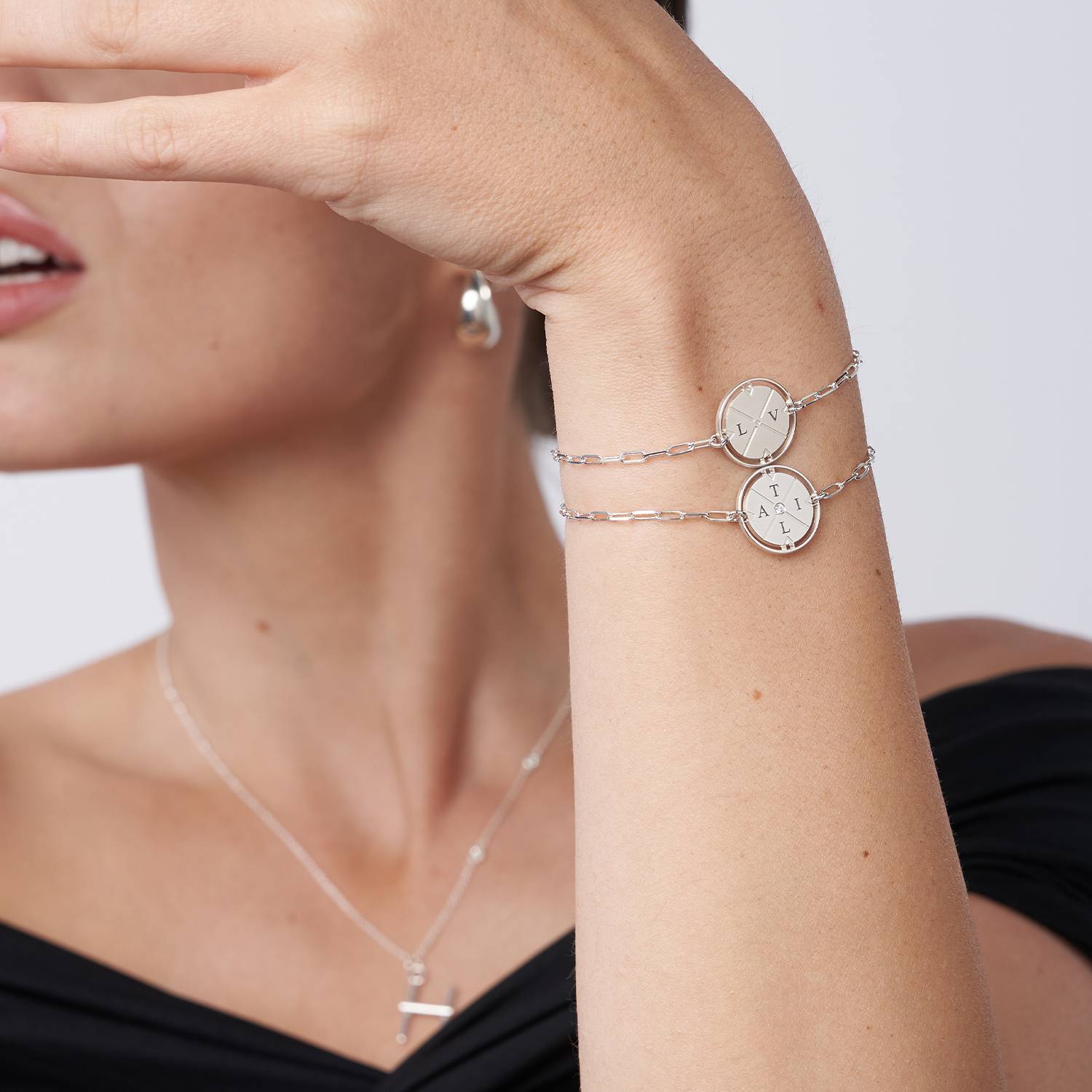 Engraved Compass Bracelet in Sterling Silver