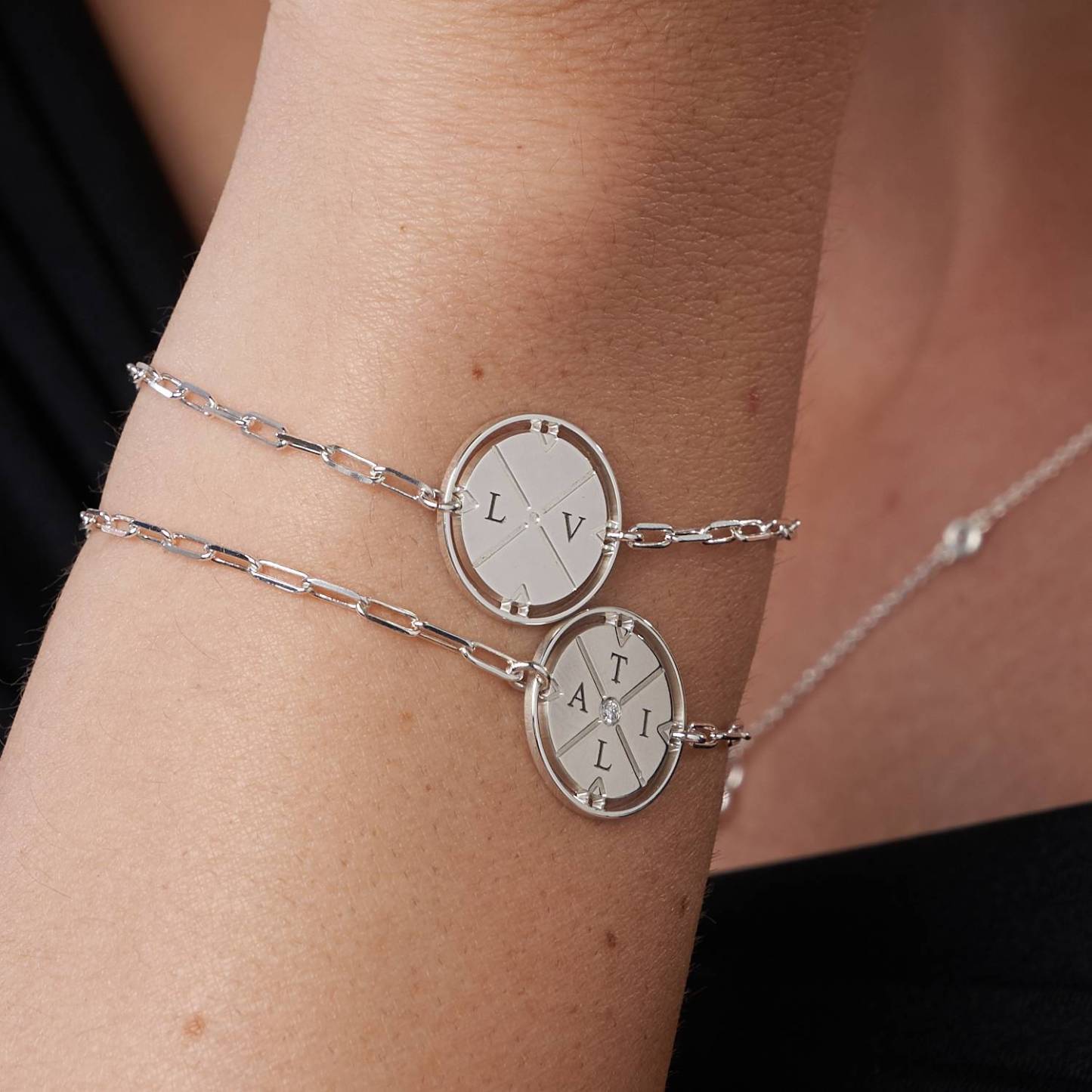Engraved Compass Bracelet in Sterling Silver