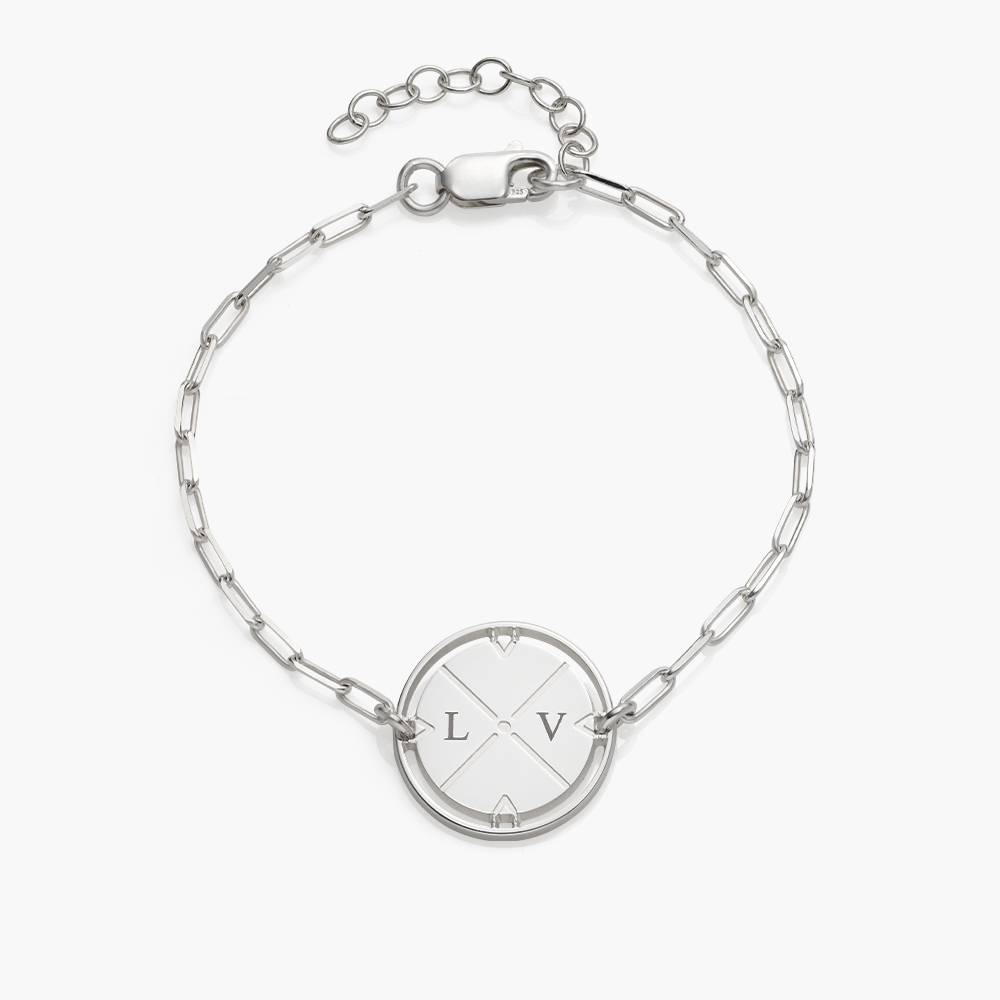 Engraved Compass Bracelet in Sterling Silver