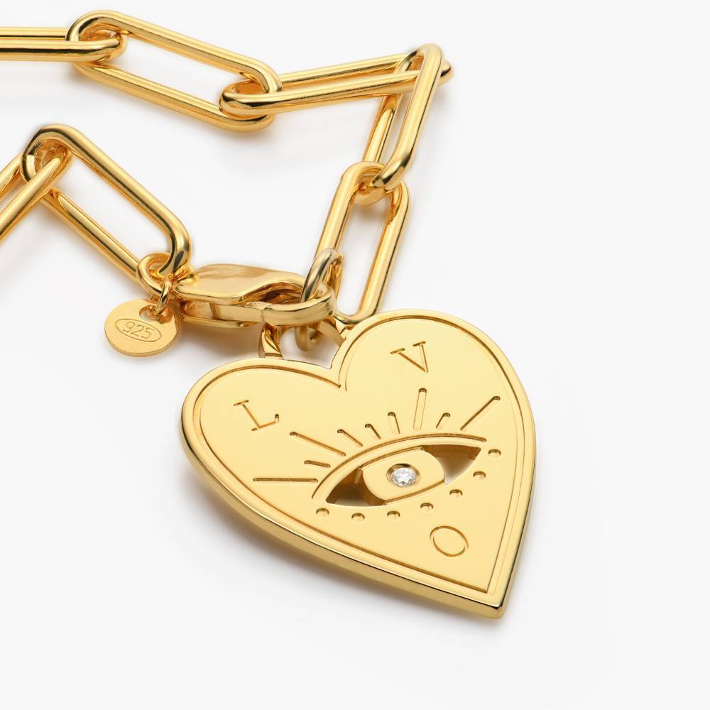 Engraved Evil Eye Heart Bracelet with Diamond in Gold Vermeil