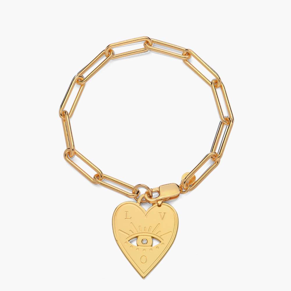 Engraved Evil Eye Heart Bracelet with Diamond in Gold Vermeil