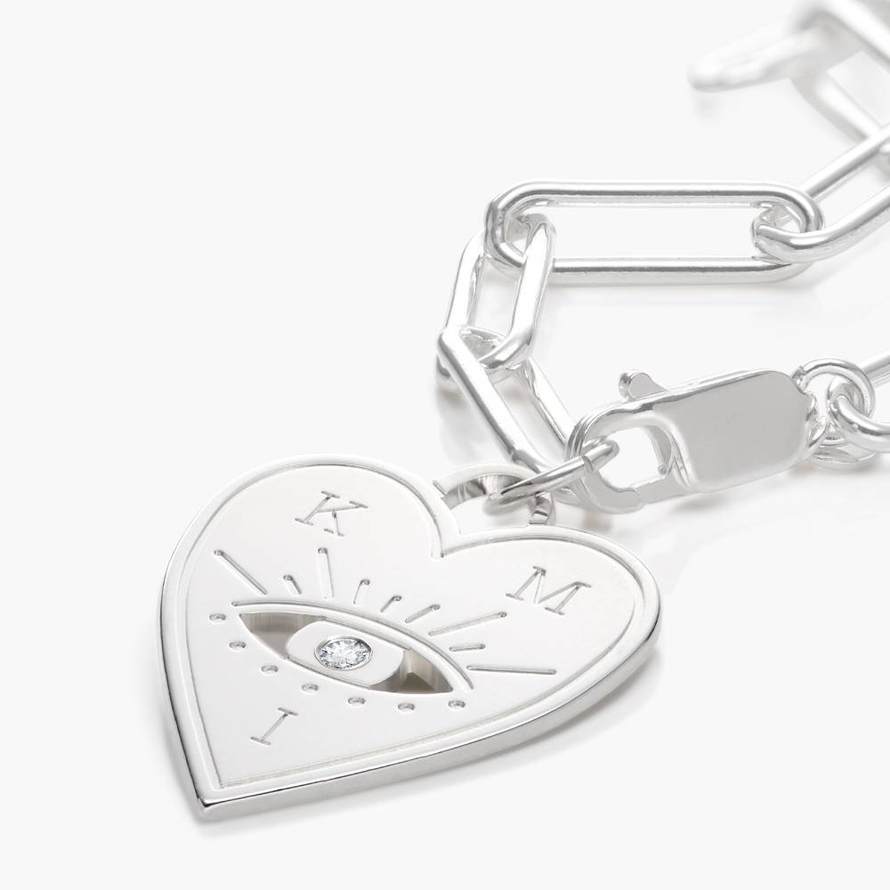 Engraved Evil Eye Heart Bracelet with Diamond in Sterling Silver