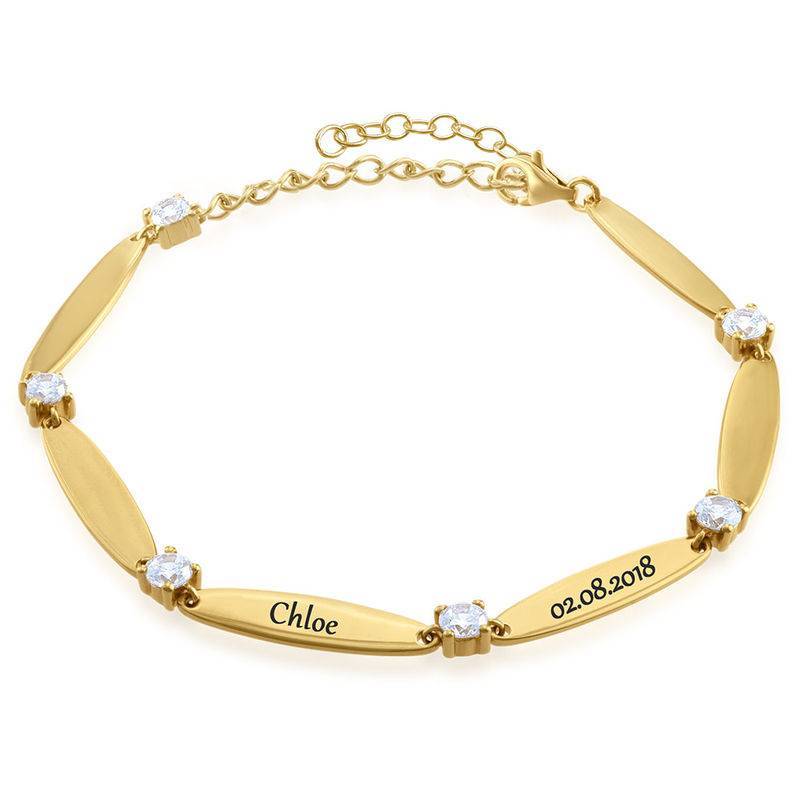 Engraved Mother Bracelet with Cubic Zirconia in Gold Vermeil