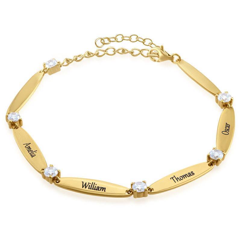 Engraved Mother Bracelet with Cubic Zirconia in Gold Vermeil