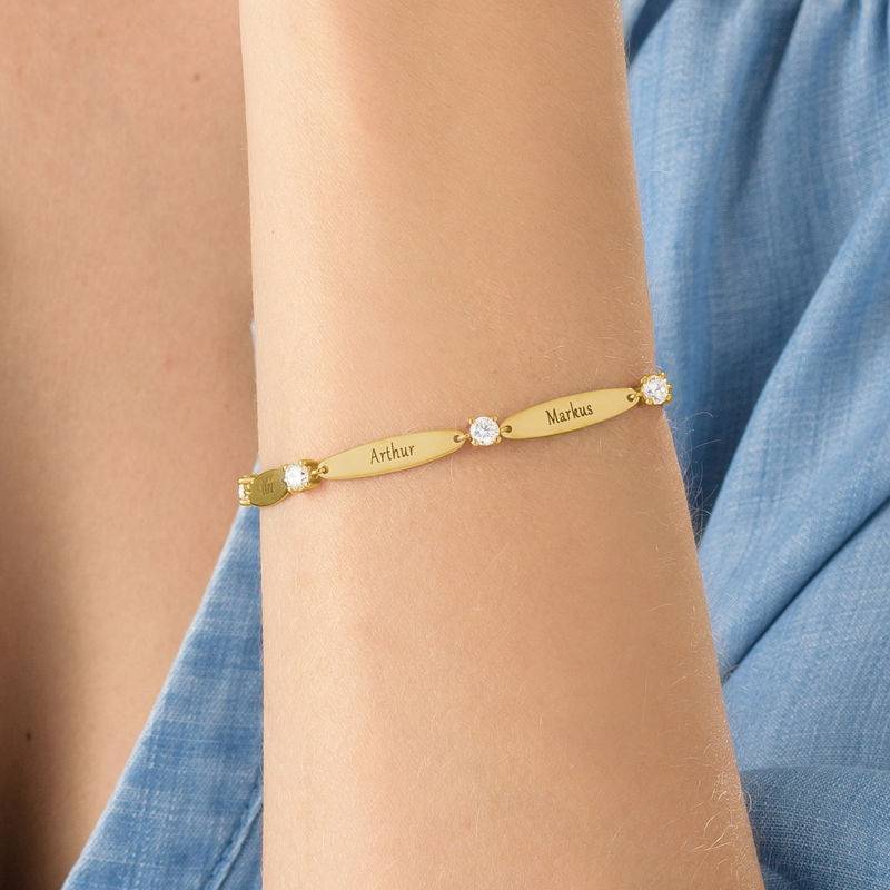 Engraved Mother Bracelet with Cubic Zirconia in Gold Vermeil