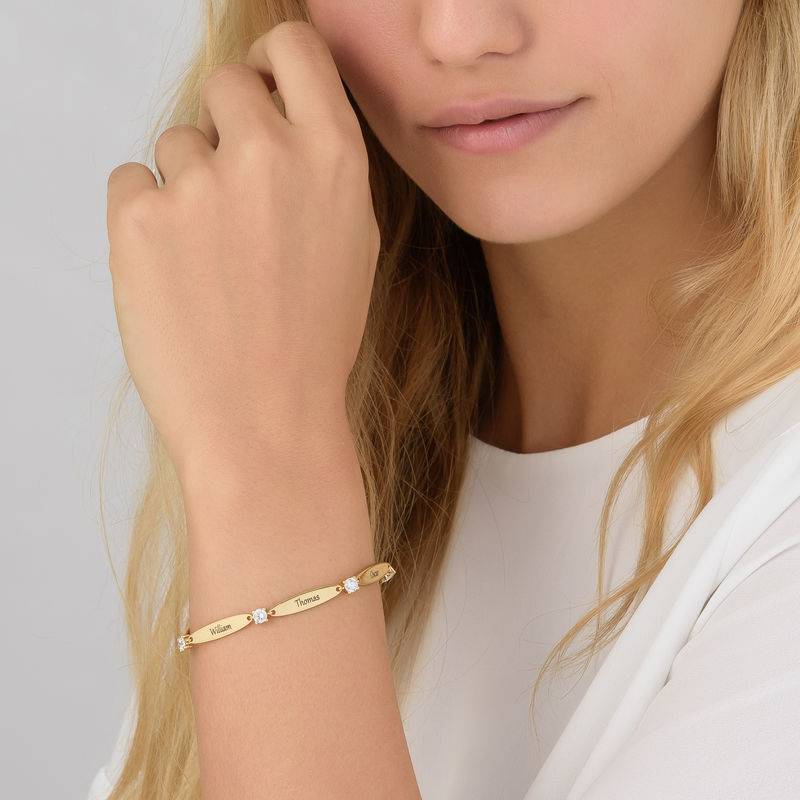 Engraved Mother Bracelet with Cubic Zirconia in Gold Vermeil