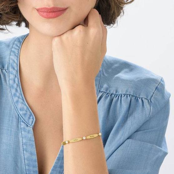 Engraved Mother Bracelet with Cubic Zirconia in Gold Vermeil