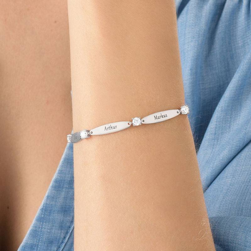 Engraved Mother Bracelet with Cubic Zirconia in Sterling Silver