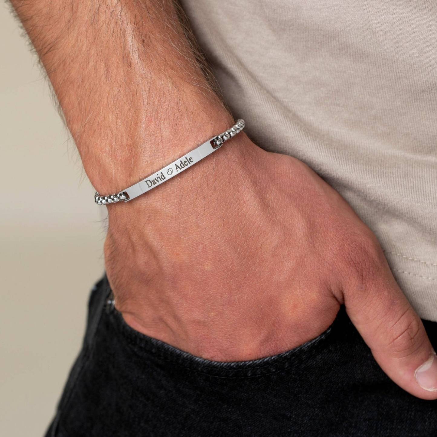 Engraved Name Bracelet For Men in Sterling Silver