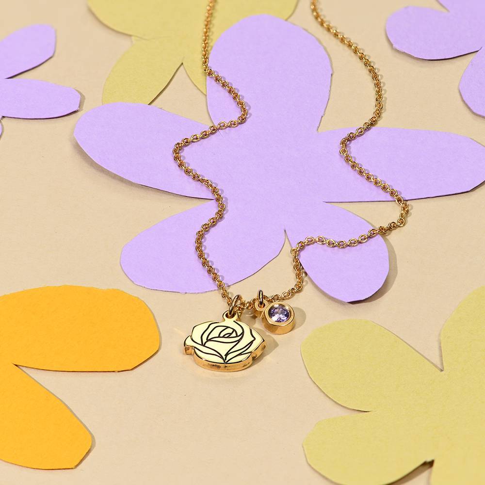 Fiorina Birth Flower Initial Necklace with Birthstone in Gold Plating