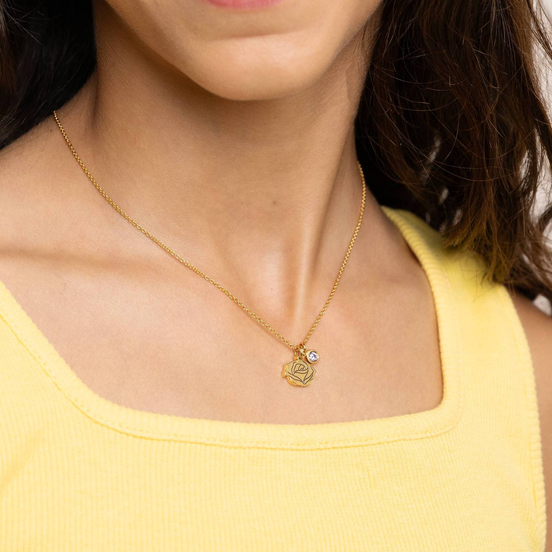 Fiorina Birth Flower Initial Necklace with Birthstone in Gold Plating