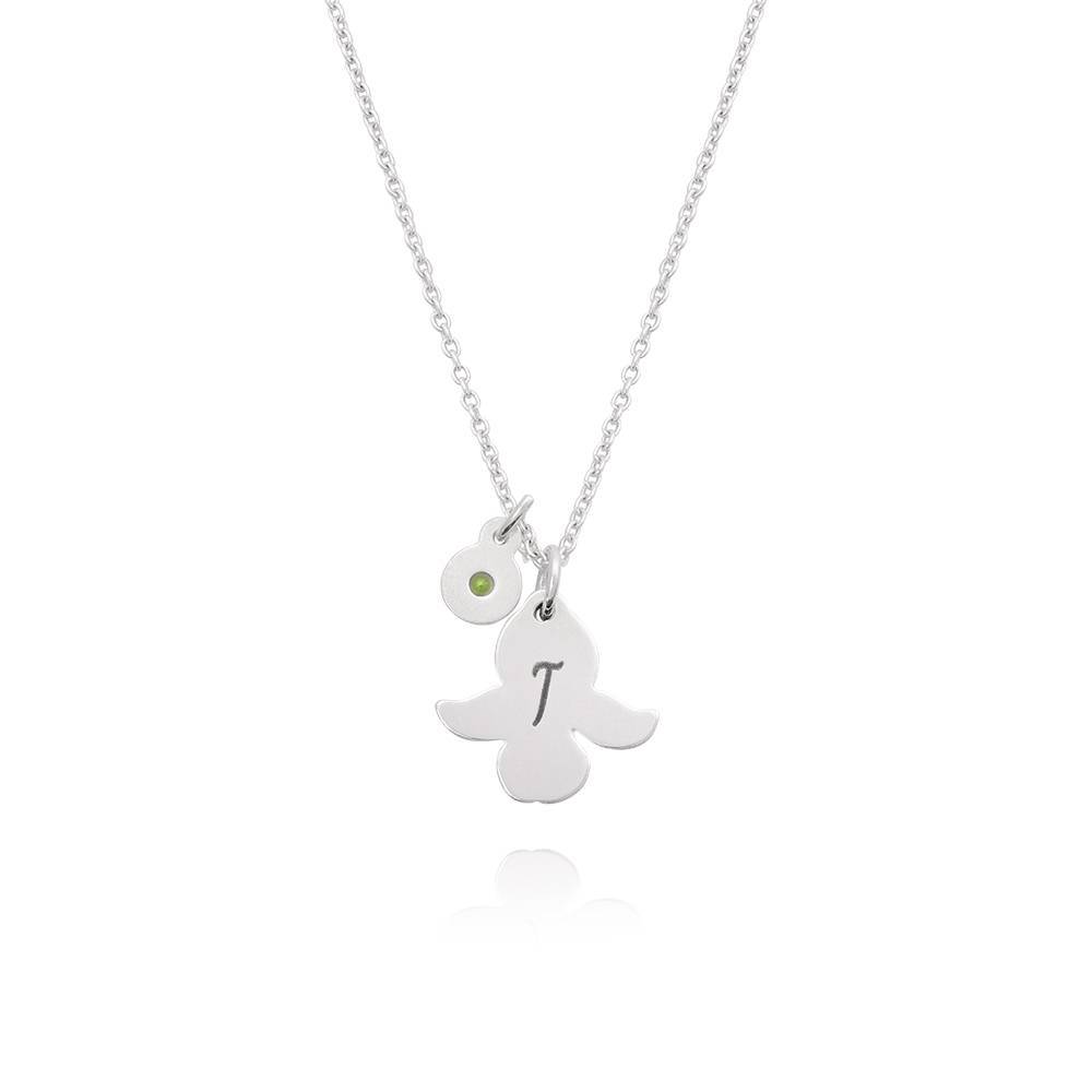 Fiorina Birth Flower Initial Necklace with Birthstone in Sterling Silver
