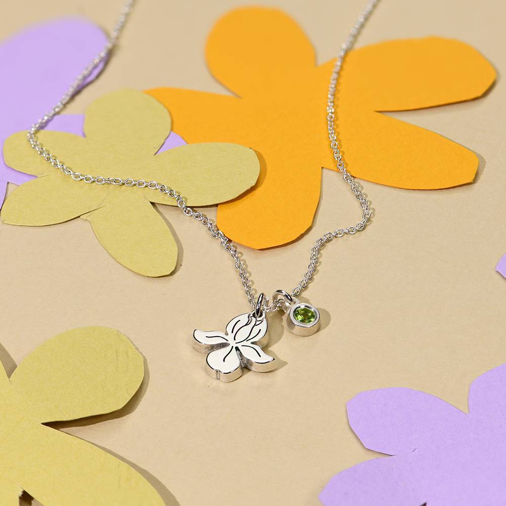Fiorina Birth Flower Initial Necklace with Birthstone in Sterling Silver