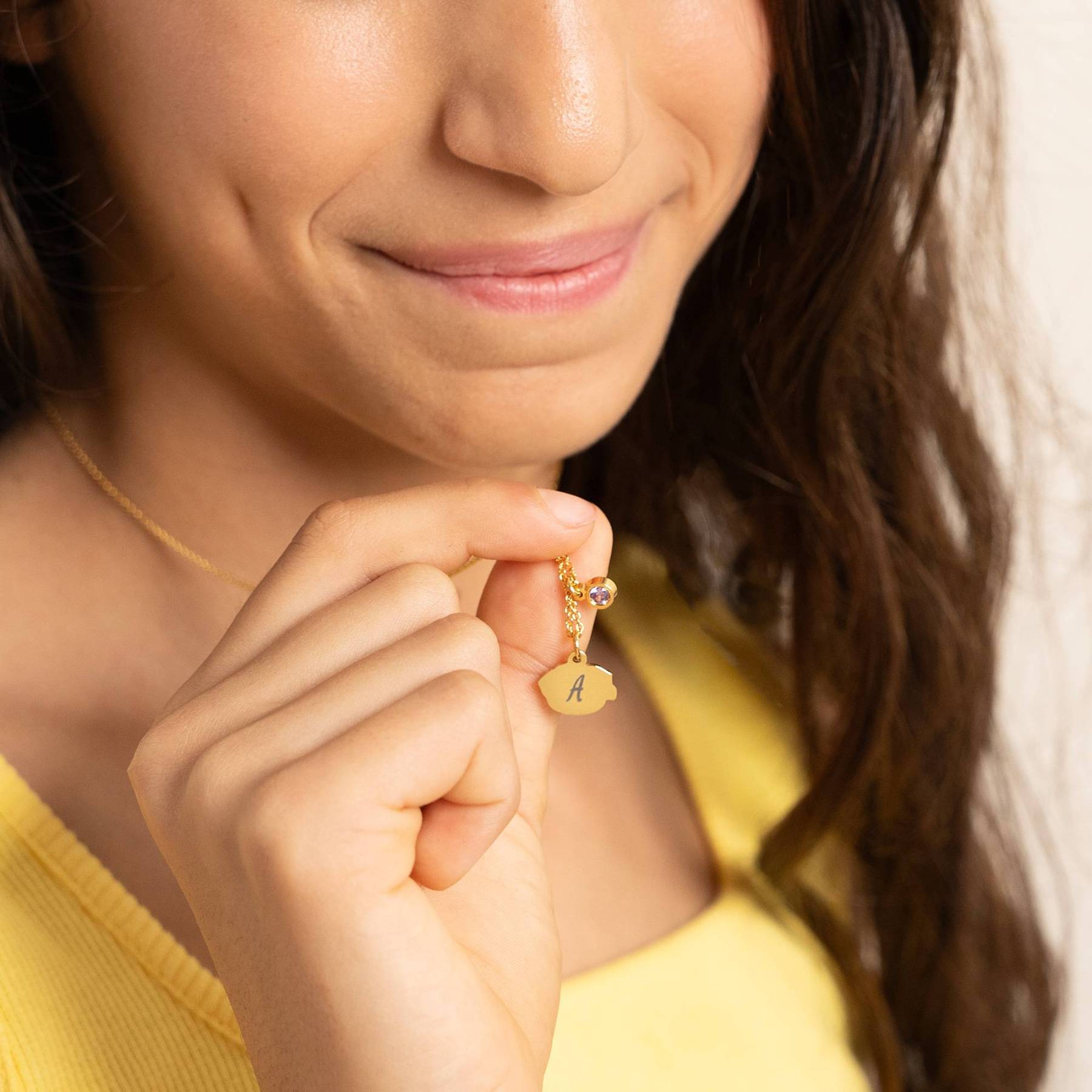 Fiorina Birth Flower Initial Necklace with Birthstone in Gold Plating