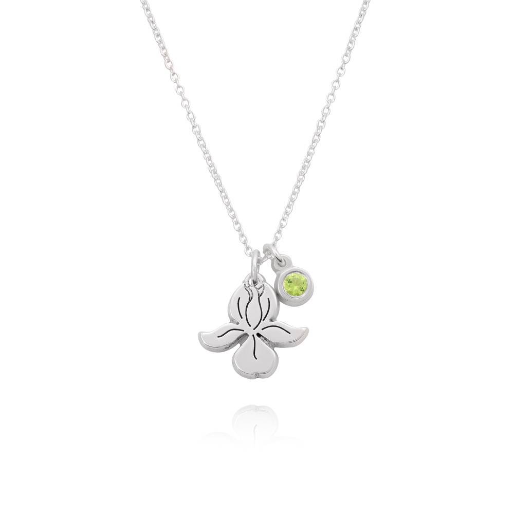 Fiorina Birth Flower Initial Necklace with Birthstone in Sterling Silver