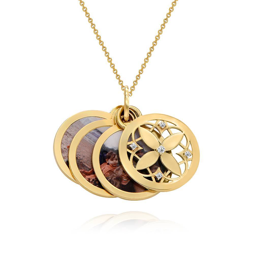 Floret Photo Pendant Necklace in Gold Plating with Cubic Zirconia in Gold Plating