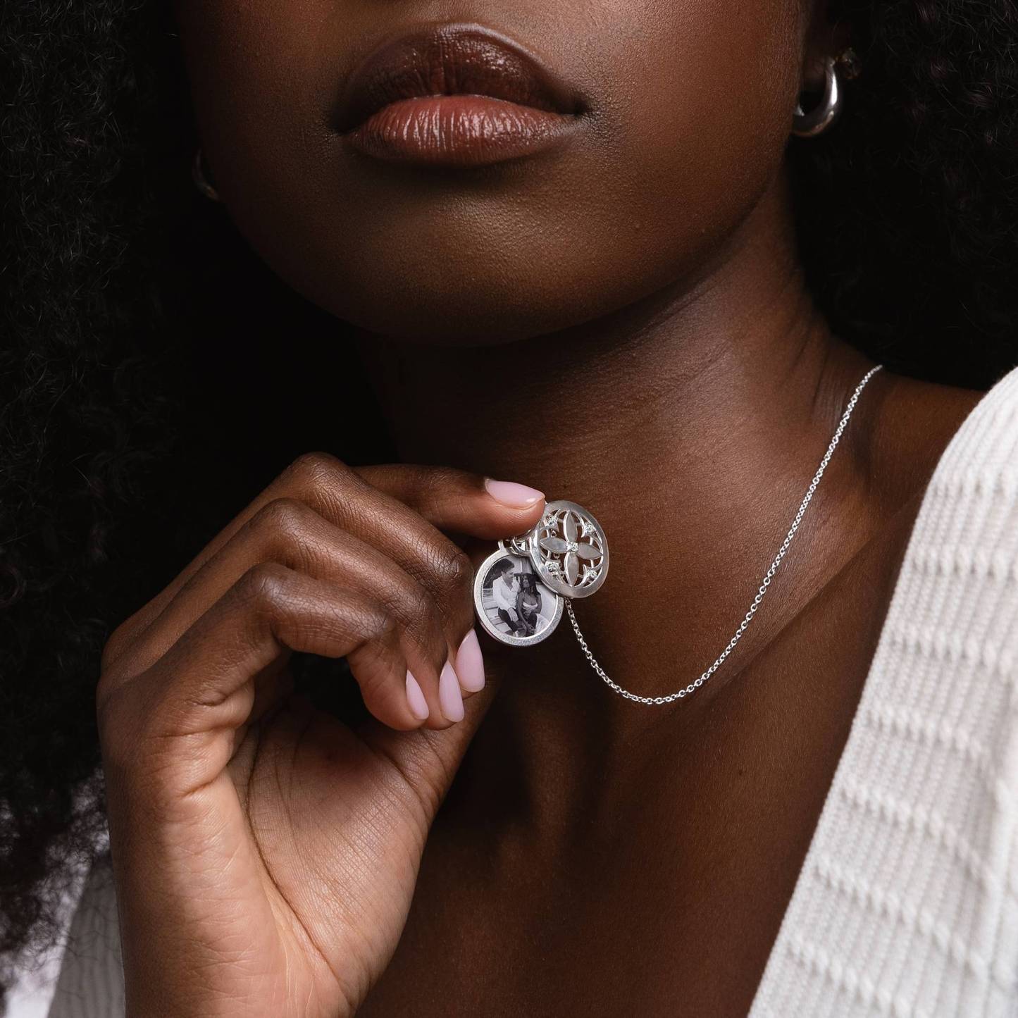 Floret Photo Pendant Necklace in Gold Plating with Cubic Zirconia in Sterling Silver