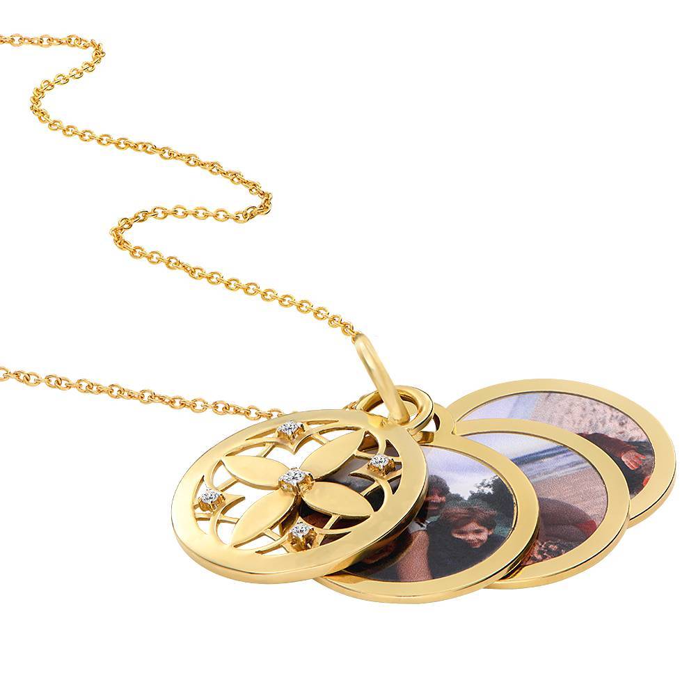 Floret Photo Pendant Necklace in Gold Plating with Cubic Zirconia in Gold Plating