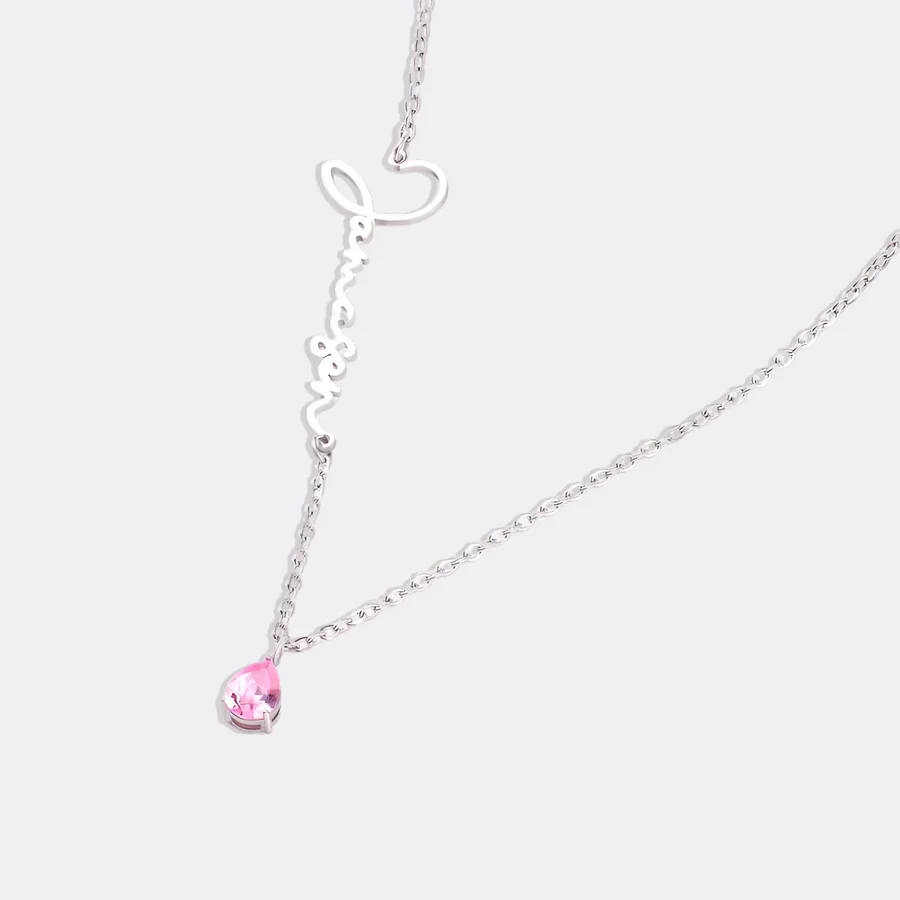 Personalised Birthstone Classic Name Pendant Necklace In Sterling Silver