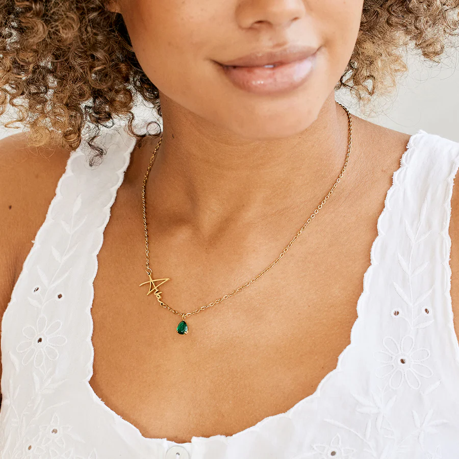 Personalised Birthstone Classic Name Pendant Necklace In Sterling Silver