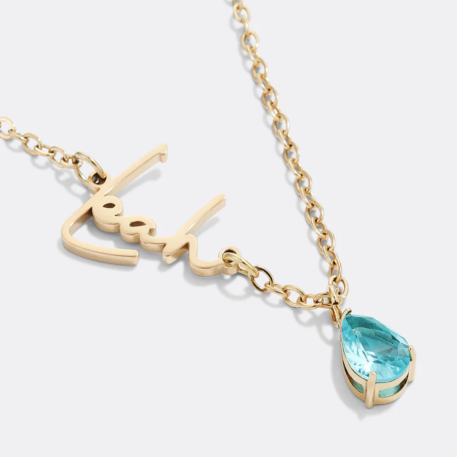 Personalised Birthstone Classic Name Pendant Necklace In 14 K Gold