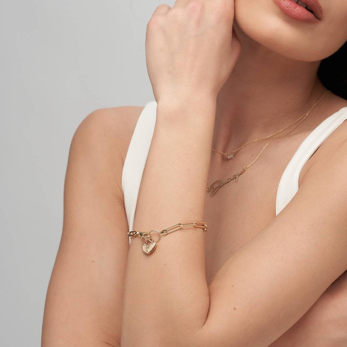Heart Charm Lock Bracelet in Gold Vermeil
