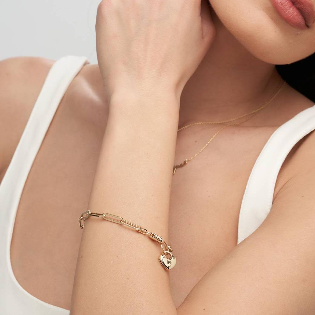 Heart Charm Lock Bracelet in Gold Vermeil