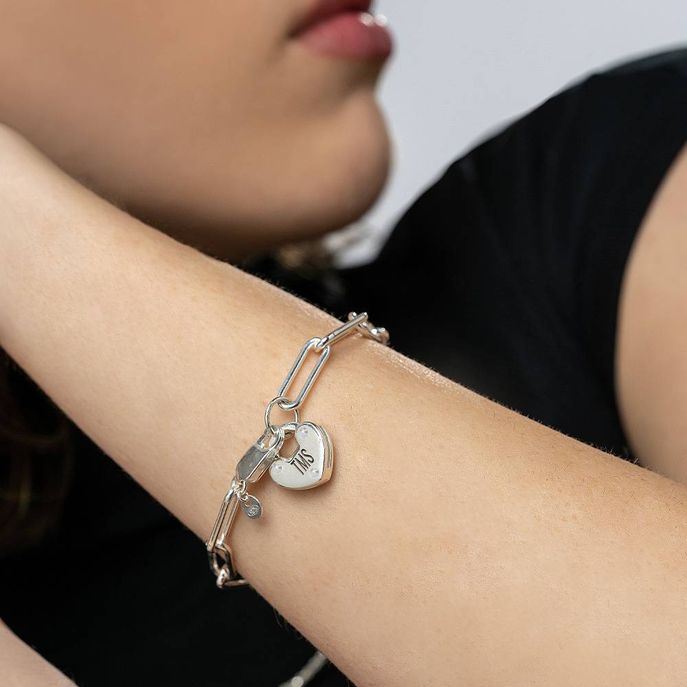 Heart Charm Lock Bracelet in Sterling Silver