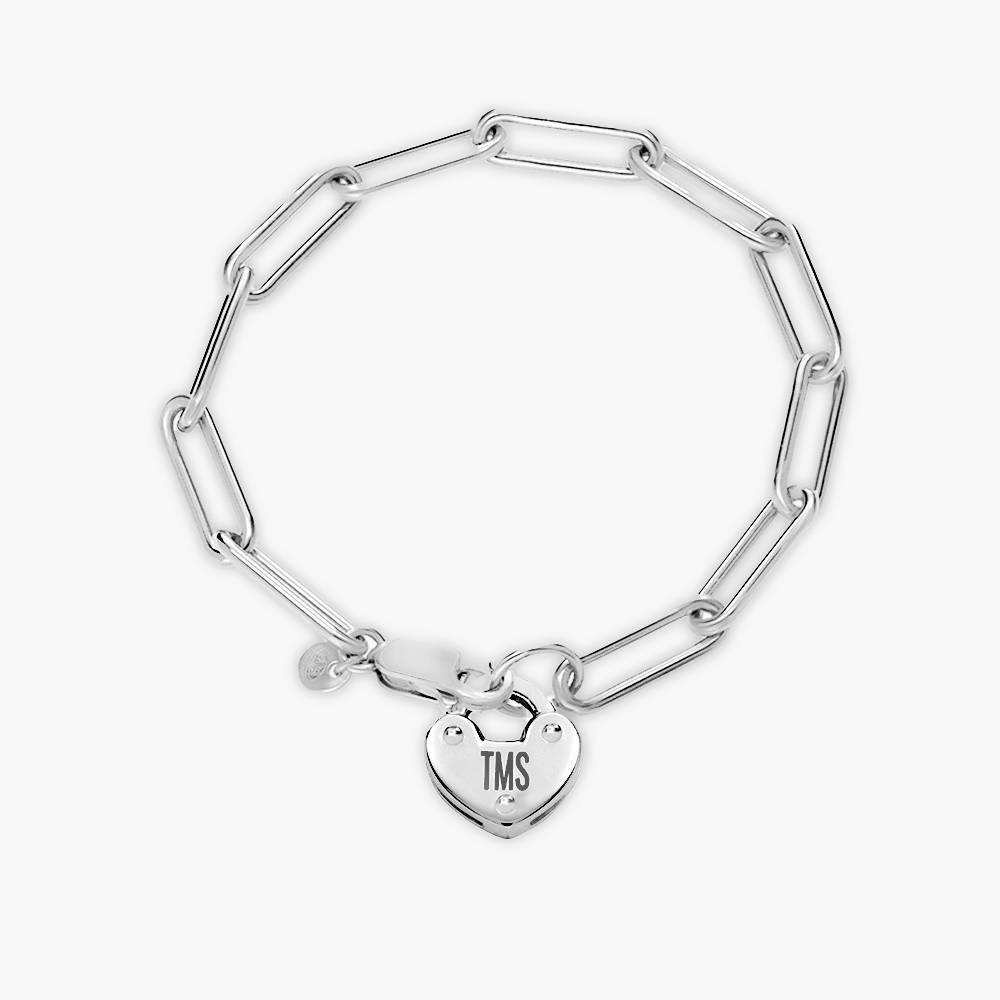 Heart Charm Lock Bracelet in Sterling Silver