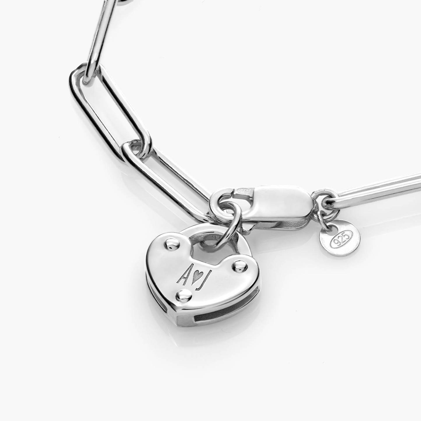 Heart Charm Lock Bracelet in Sterling Silver